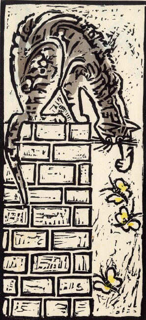 Cat chasing butterflies by John Craxton 